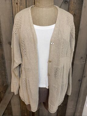 United Colors of Benetton VintageCotton Silk Beige Knit Cardigan Sweater Large